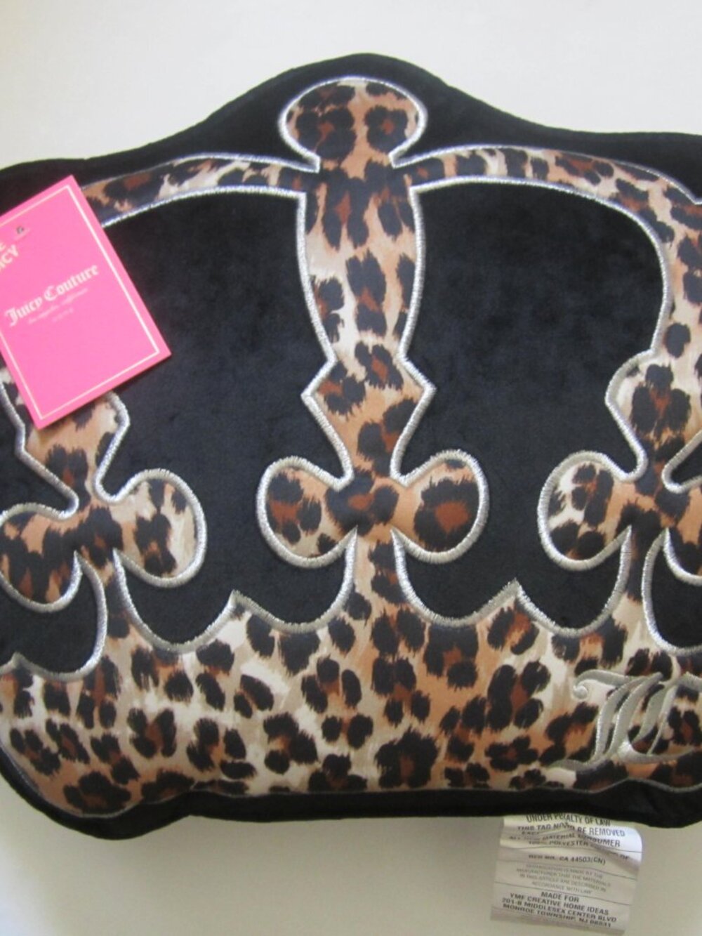 Juicy Coutre Crown Leopard Animal Print Black Pillow Cushion